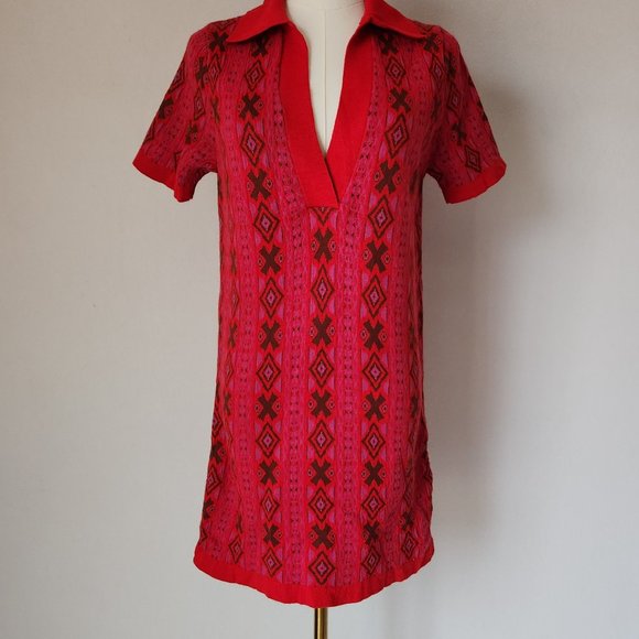 Free People Dresses & Skirts - Free People Kitt Mini Sweater Dress Collar Short Sleeve Wool Blend Red